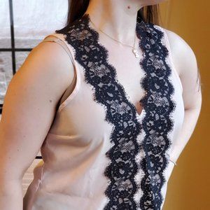 Pale Pink Black Lace Sleeveless Top